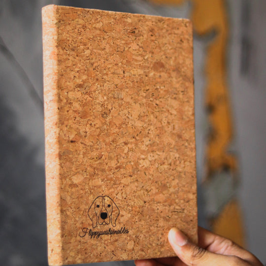 premium quality cork diary journal by flippysustainables | A5, ruled journal, with 80 GSM paper, elastic closure and bookmark | Shop sustainably