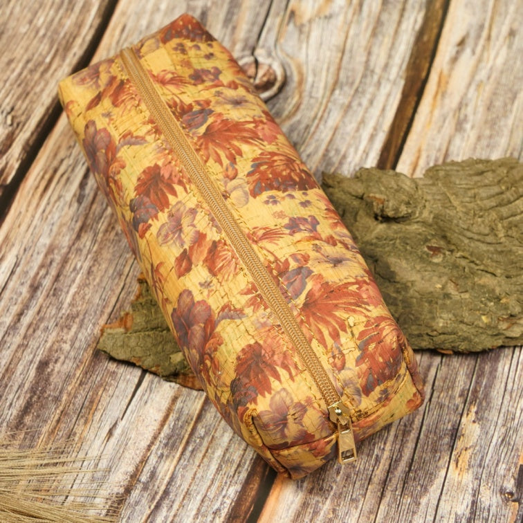 cork leather gold leaf pouch by flippysustainables | Durable school pouch | sustainable vegan leather unisex utility pouch | travel pouch - zip pouch | eco friendly cosmetic pouch for women