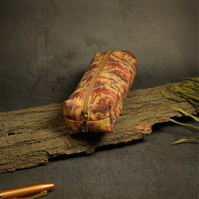 multipurpose pretty fusion pouch by flippysustainables | perfect cosmetic pouch for women | versatile and durable cork leather pouches for travel and school | eco friendly | 100% biodegradable | zip pouch