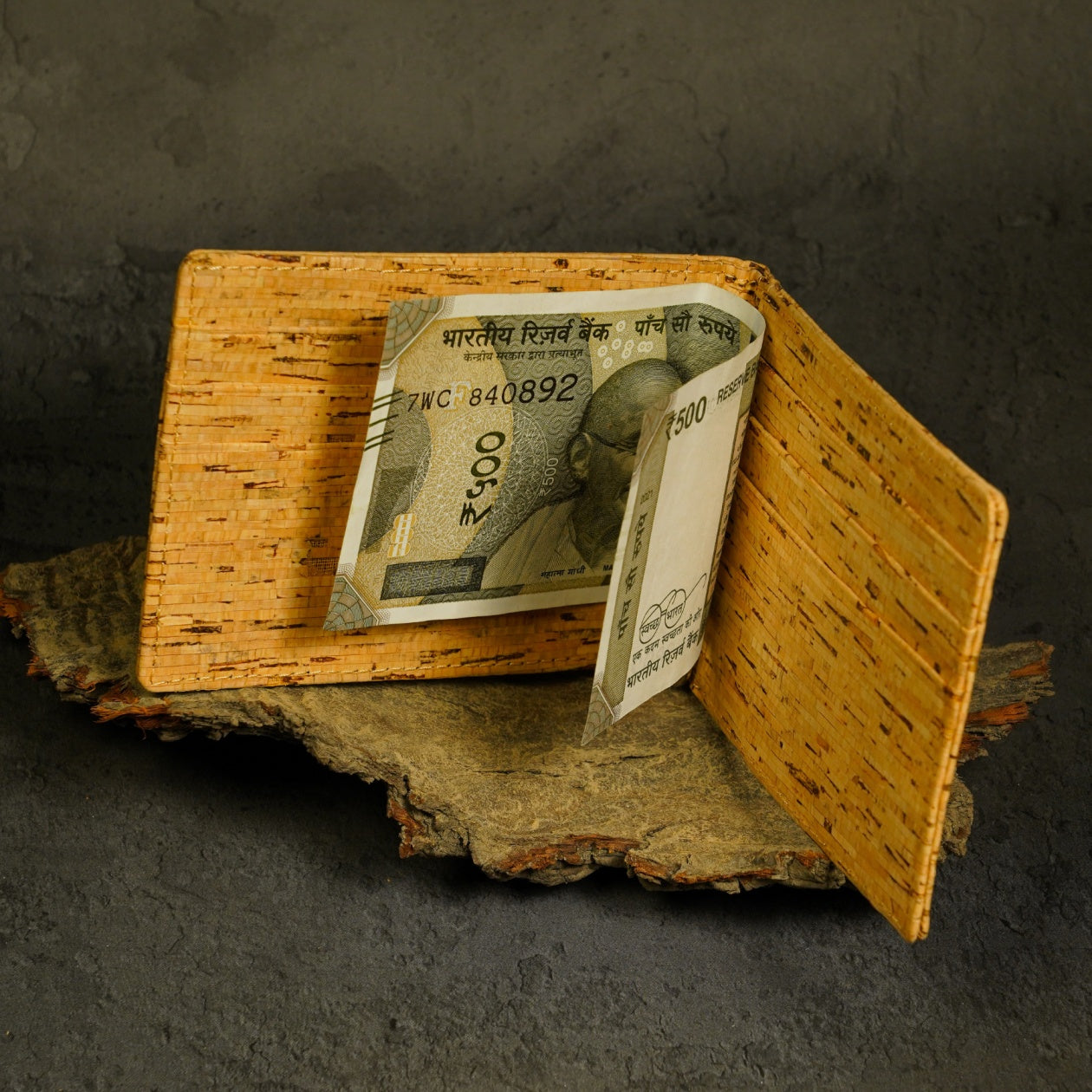 sustainable vegan leather wallet with money clip holding cash | Cruelty Free eco friendly wallets by flippysustainables