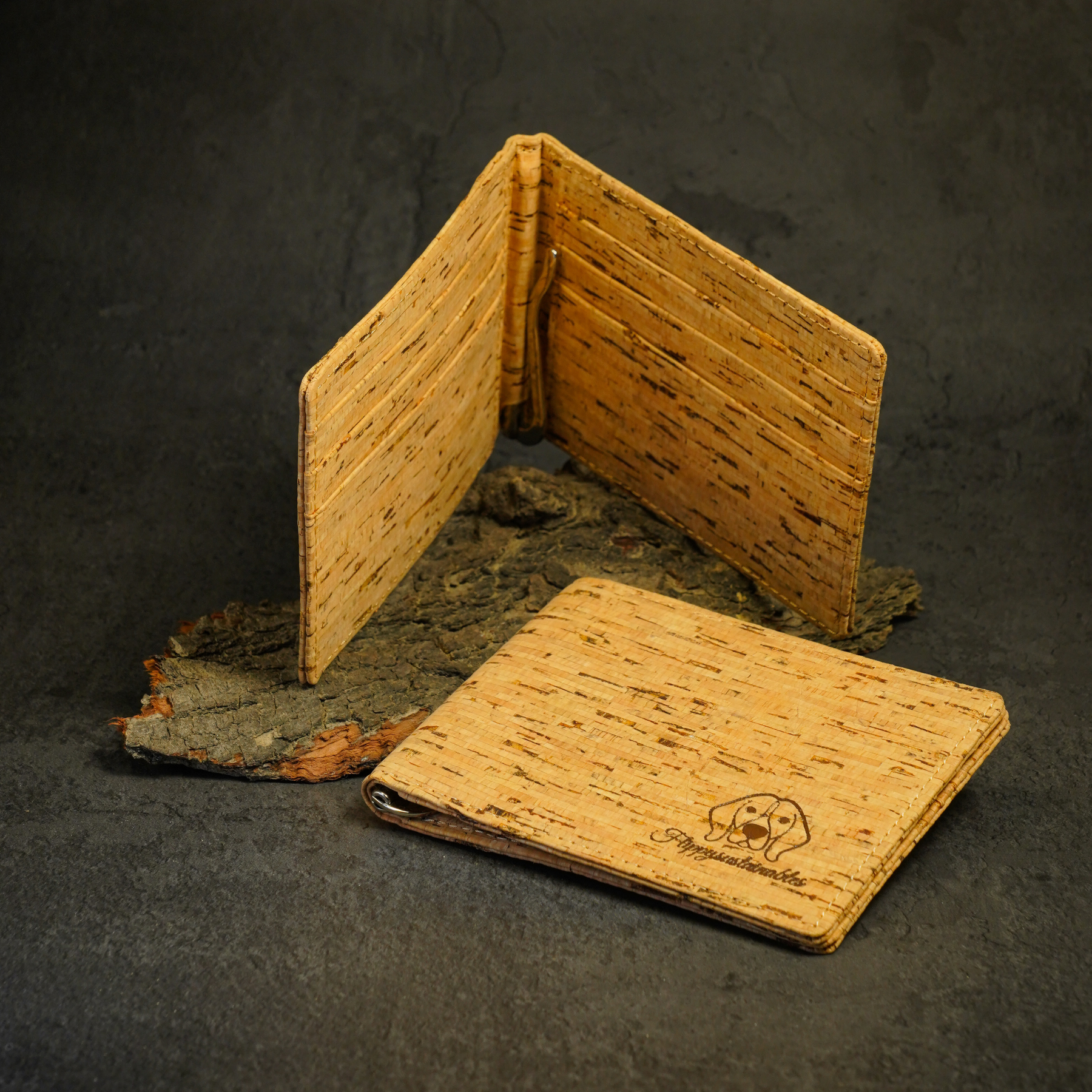 biege vegan cork leather wallet with 6 card pockets and money clip | Ravine wallet | cash clip wallet | sustainable natural leather | flippysustainables | gift for him