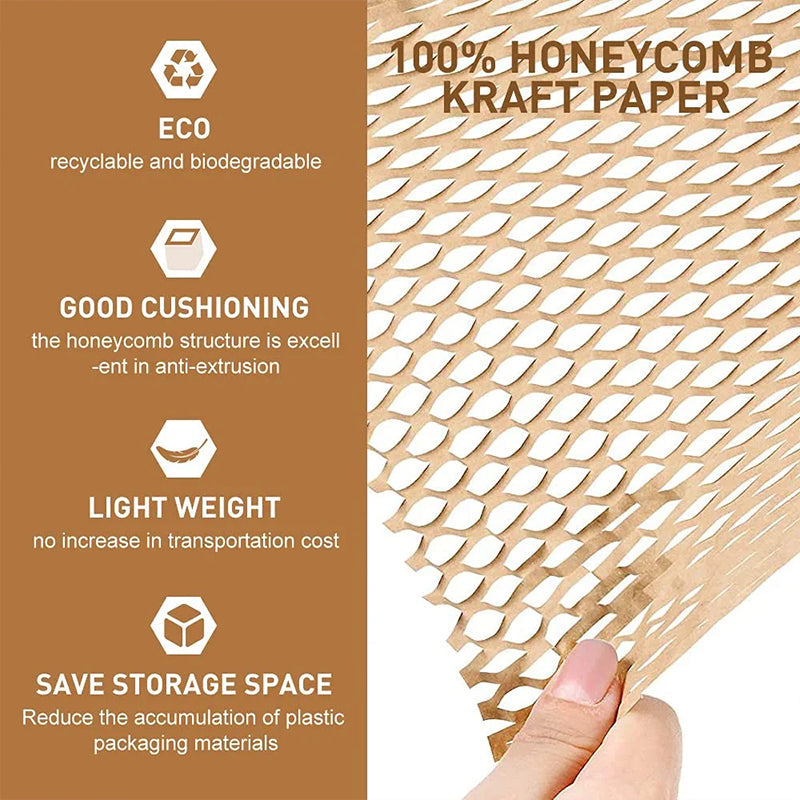 Premium Honeycomb Packing Paper 15x150 ft by PackageZoom- Perforated Kraft Honeycomb Wrap Roll for Fragile Items- 80gsm Protective Honeycomb
