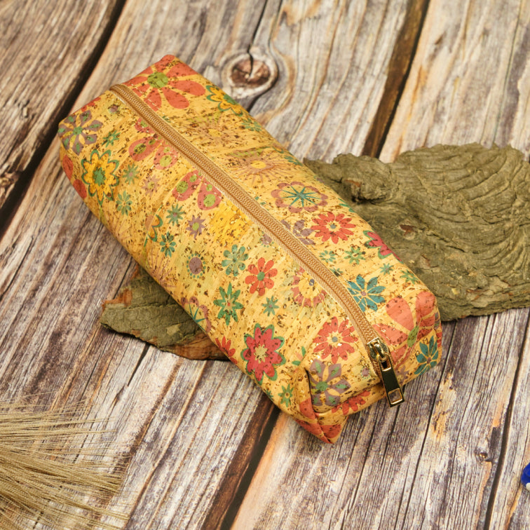 cork leather bloom pouch by flippysustainables | Durable school pouch | sustainable vegan leather unisex utility pouch | travel pouch - zip pouch | eco friendly cosmetic pouch for women