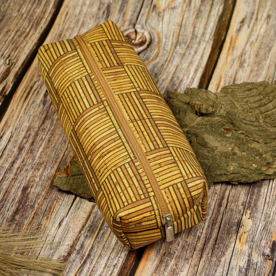 cork leather checkers pouch by flippysustainables | Durable school pouch | sustainable vegan leather unisex utility pouch | travel pouch - zip pouch | eco friendly cosmetic pouch for women