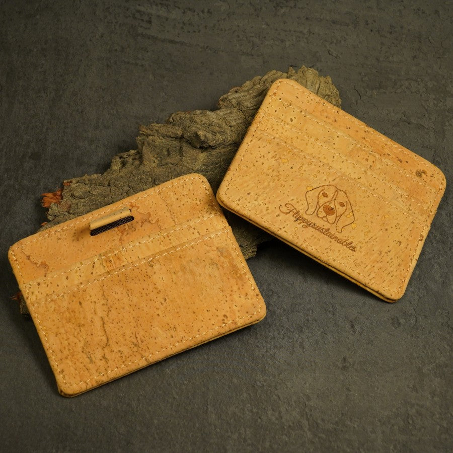 Flippysustainables' premium card holder with strap opening and 6 card pockets | vegan cork cardwallet | cardholder for men and women | unisex cardholder