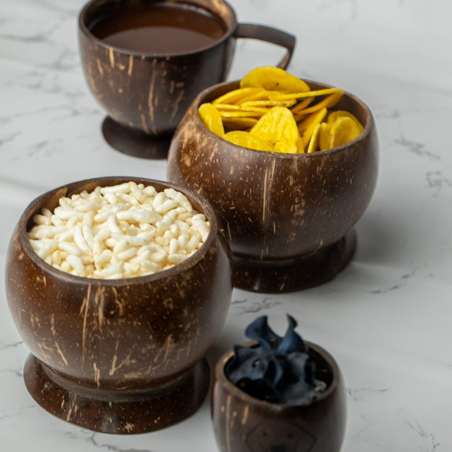 Delicious Snacks Served in Coconut Base Bowl - Eco-Friendly and Stylish				