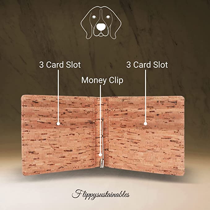 metal clip wallets with six card pockets | flippysustainables | natural cork leather			