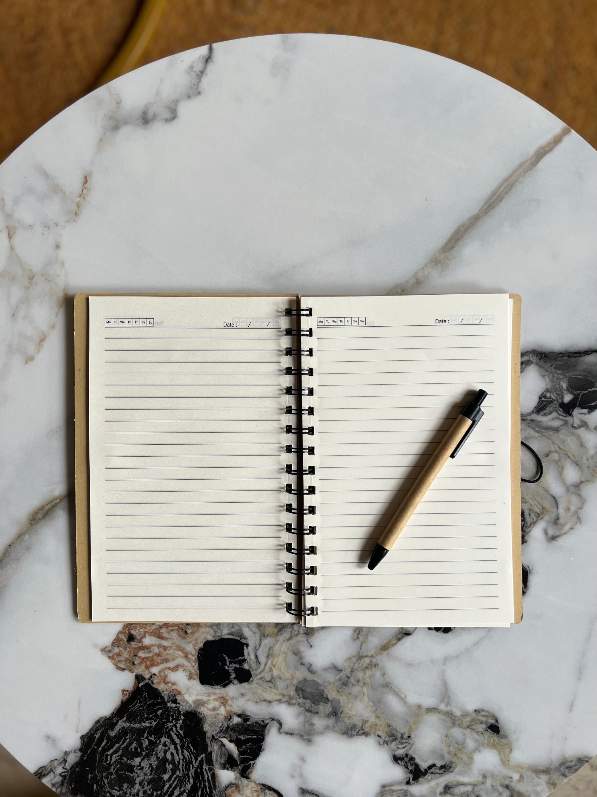 A5-sized, single-ruled eco-friendly, spiral Bamboo Diary with sustainable Kraft Paper Ball-Point Pen