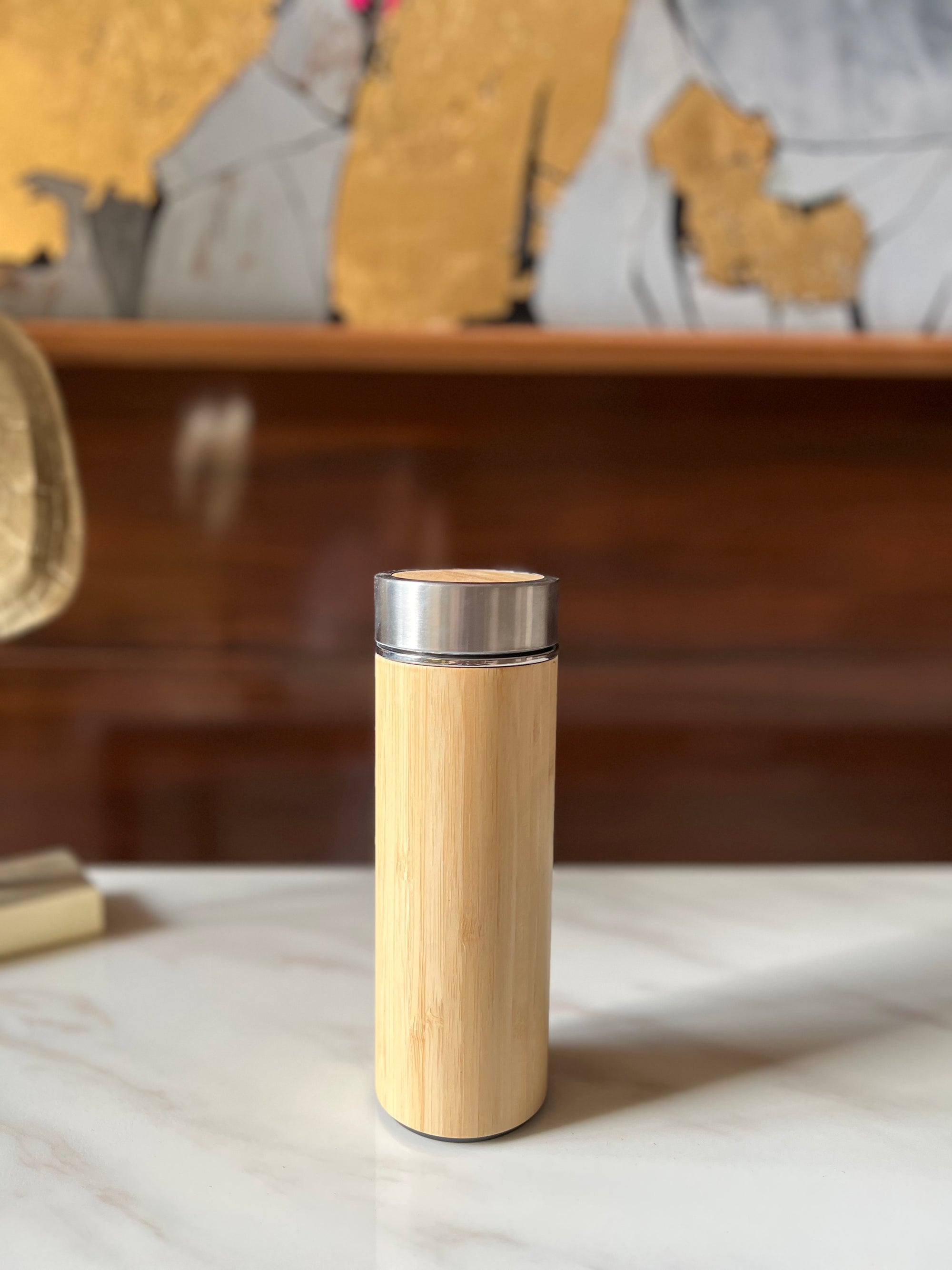 Sustainable Insulated Bamboo Flask with tea strainer