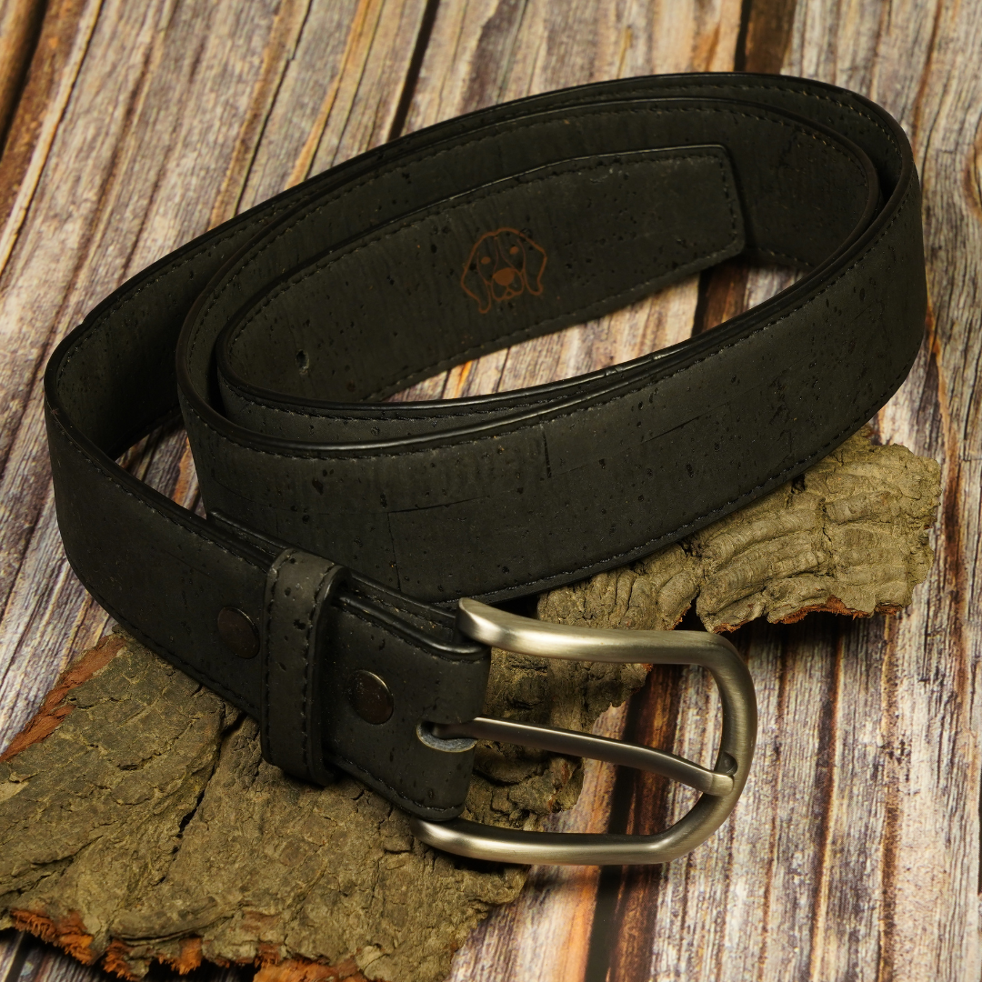 Black vegan leather Dune Belt by Flippysustainables | Perfect for formal meetings, corporate, office, gifting, etc. | Luxury and Premium Cork Leather Belts with metal buckle			