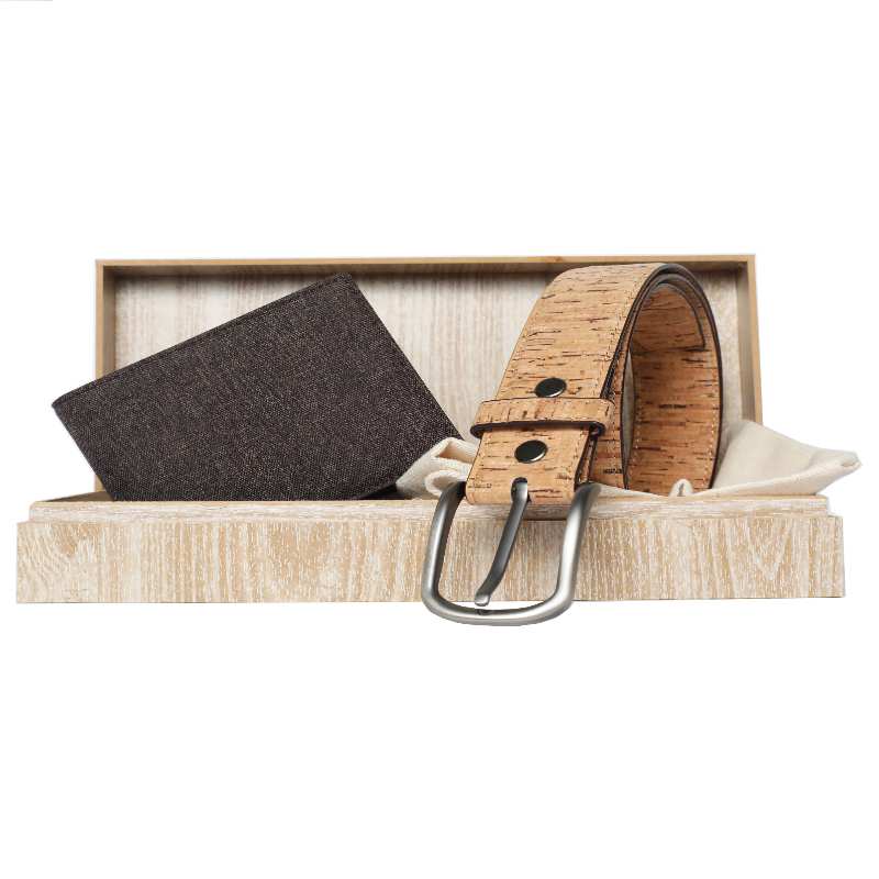 gift hamper for him: premium vegan leather beige dune belt and black forest wallet | customized combo surprise gift box by flippysustainables | fit for corporate gifting for clients and colleagues