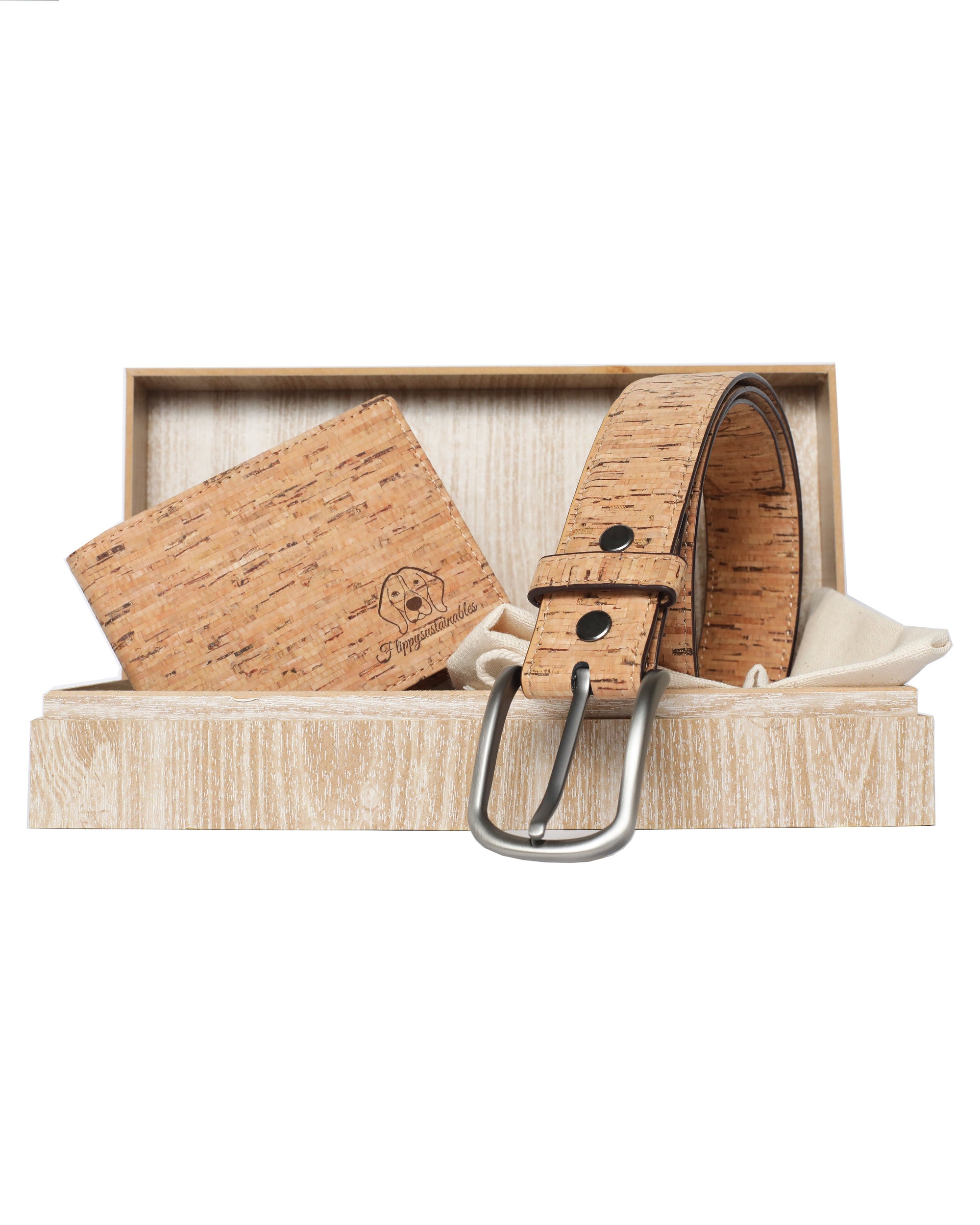 gift hamper for him: premium vegan leather beige dune belt and beige ravine wallet | customized combo surprise gift box by flippysustainables | fit for corporate gifting for clients and colleagues